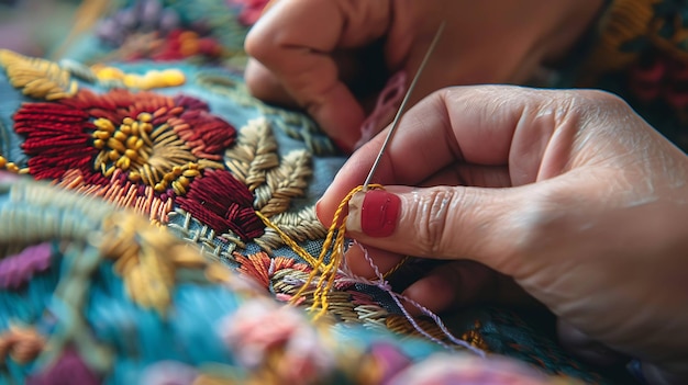 Detail výšivky ručnou ihlou